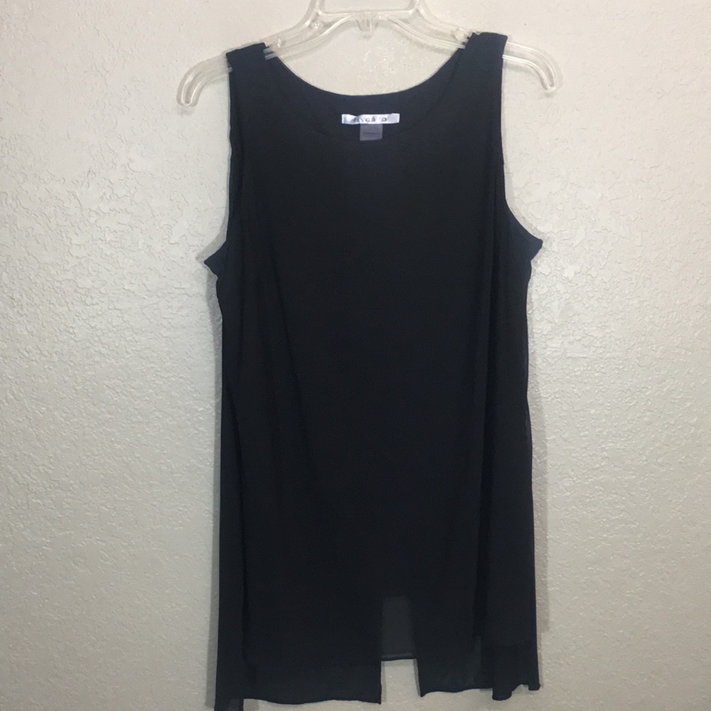 NYGARD Jersey Knit Chiffon Overlay with Crisscross Back Yoke and Side Vents